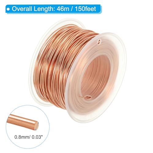 PATIKIL 150.92 Feet Solid Bare Copper Wire,20 Gauge 99.9% Pure Copper Wire 0.8mm Soft Beading Wire Metal Plant Stem Ties for Jewelry Craft (46m) - size: 0.8mm x 150.92ft