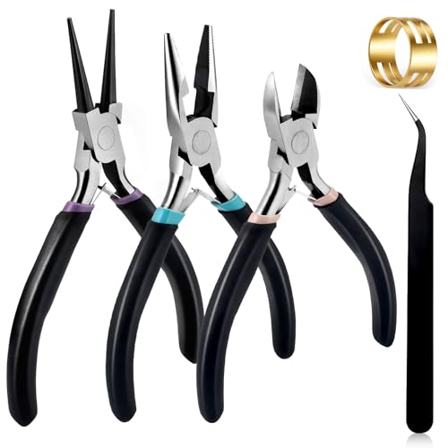 URSKYTOUS 3Pcs Jewelry Pliers Set Jewelry Making Pliers Tools Kit Include Jewelry Making Needle Nose Chain Nose Round Bent Pliers Wire Cutter for Bracelet Beading Craft Jewelry Making Supplies (Black) - color: Bq 3pcs-black