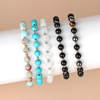 QOGIR 14k gold Handmade Healing Bracelet, Natural Gem Stone Crystal Elastic Gold Bracelet - color: Black Onyx Silver - Protecting and Grounding, size: 6m
