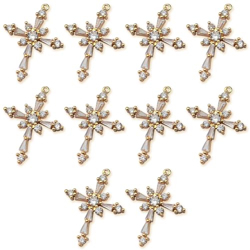 Zirconia Crystal Rhinestone Cross Charms for Jewelry Making Bracelet Necklace Choke Earring Pendant Key Chain Craft Supplies DIY Accessories - color: A_10Pcs