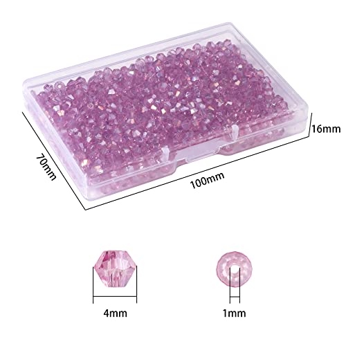 1000pcs Crystal Glass Beads 4mm Bulk Faceted Bicone Spacer Beads for DIY Jewelry Making - color: Crystal Purple AB, size: 4mm
