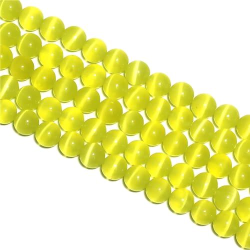 MJDCB 30pcs Lemon Yellow Cat Eye Stone Beads 12mm Round Crystal Loose Bead for Jewelry Making DIY Bracelets Necklace - color: Lemon Yellow, size: 12mm(30pcs)