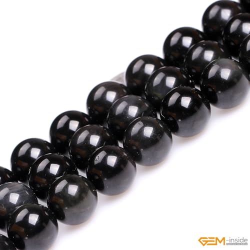 GEM-Inside Natural 16mm Black Obsidian Gemstone Loose Beads Round Energy Power Beads for Jewelry Making 15" - color: Black Obsidian, size: 16mm