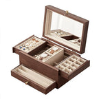 CHOSIN Black Walnut Jewelry Box for Women, 3-Level Multi-functional Organizer with Mirror for Watches, Necklaces, Rings & Earrings Storage Mothers Day Gifts for Mom - style: With Mirror