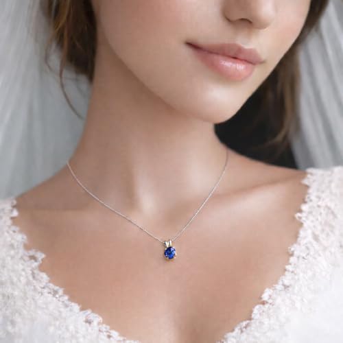 Mariell Cubic Zirconia Crystal Pendant Necklace for Women, 2 Carat 8mm CZ, for Brides, Wedding, Mother's Day Jewelry Gift - color: Sapphire Blue