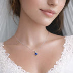 Mariell Cubic Zirconia Crystal Pendant Necklace for Women, 2 Carat 8mm CZ, for Brides, Wedding, Mother's Day Jewelry Gift - color: Sapphire Blue