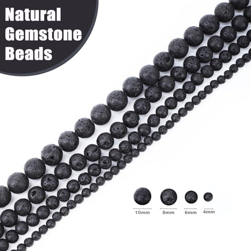 Natural Stone Beads Round Genuine Real Stone Beading Strand Loose Gemstones DIY Smooth Bead for Bracelet Necklace Earrings Jewelry Making (Black Lava, 10mm 36 Pieces) - color: Black Lava, size: 10mm 36pcs