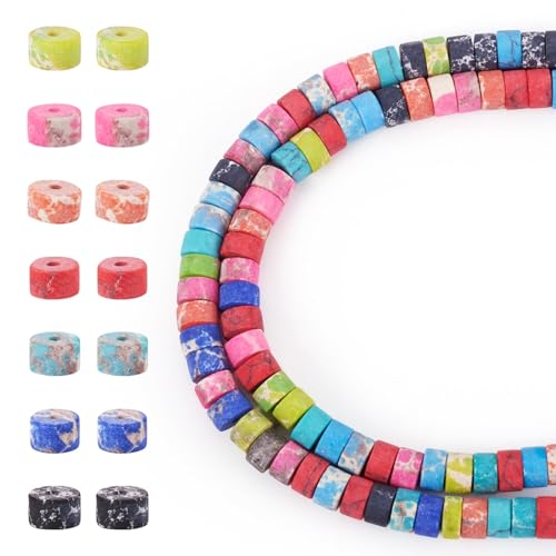 Craftdady 150pcs Stone Heishi Beads Imperial Jasper Turquoise Gemstone Loose Spacer Beads 4mm Frosted Flat Round Bracelet Bead for DIY Craft Earring Necklace Jewelry Making - color: Mixed Color 4mm