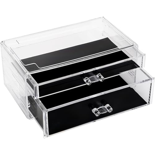 Sea Team Clear Makeup Organizer with Drawers, Acrylic Plastic Cosmetic Display Case, Jewelry Storage Box, Holder for Dresser, Bathroom, Vanity, Countertop (1 Large, 1 Middle Drawers) - size: 1 Large, 1 Middle Drawers