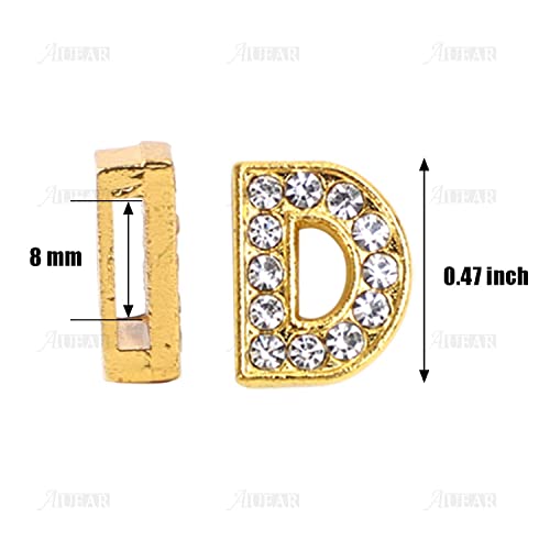 AUEAR, 52 Pack Gold A-Z 8mm Full Rhinestone Slide Charms Crystal Alphabet Letter Alloy for Bracelets Necklace Wristbands DIY Jewelry Making - color: Gold, size: 52 Pack