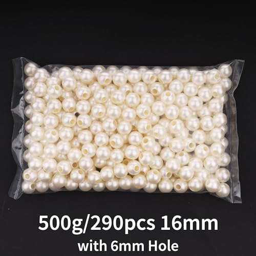 FM FM42 500g/290pcs 16mm Pearls with 6mm Big Hole Ivory Simulated Pearl Beads for Crafts - color: 16mm Pearls with 6mm Hole, 500g/290pcs