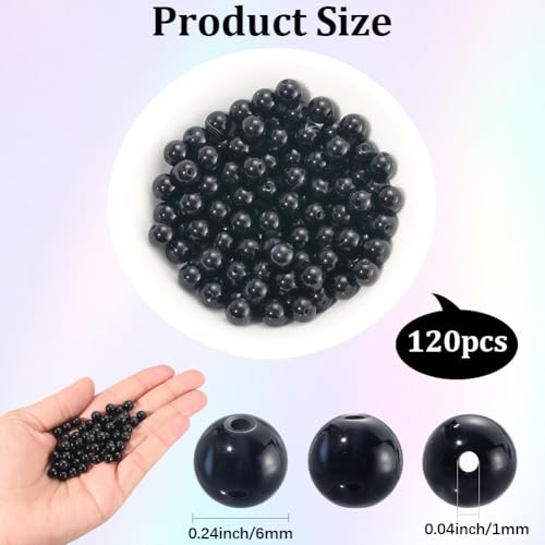 1 Box 6MM 120PCS Natural Black Onyx Agate Gemstone Beads with Holes Round Stone Crystal Energy Power Polished Smooth Spacer Bead for Jewelry Making Bracelets Necklaces DIY Craft Supply