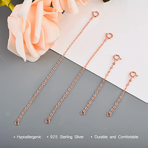 Necklace Extender, 4Pcs Rose Gold 925 Sterling Silver Necklace Extenders Chain Bracelet Anklet Extension for Women Multiple Necklaces Jewelry (1”, 2”, 3”, 4”) - color: Rose Gold