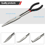 4-Piece 11" Precision Long Nose Pliers Set with Insulated Comfort Grip Handles,Straight Long Needle Nose Pliers,25/45/90 Degree Angle Curved Pliers for Wire Bending,Shaping,Trimming - size: 4pcs-Straight/25/45/90