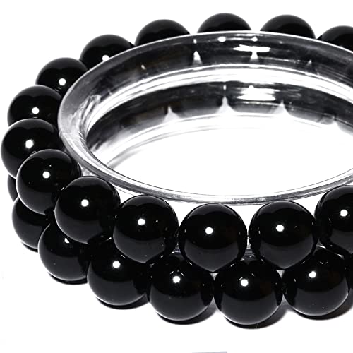 8mm Natural Black Agate Round Bead - 45PCS Bulk Gemstone Beads for Jewelry Making, DIY Bracelets, Necklaces - Includes Crystal Stretch Cord - Beads for Crafting Gifts - color: Black Agate, size: 8mm