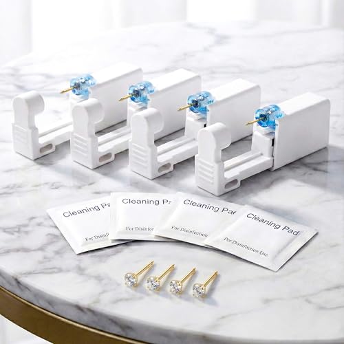 Nunpag 12 Pcs Ear Piercing Kit Disposable Ear Piercing Gun Kit with 4 Pcs 6 Prong Setting Cubic Zirconia Earrings Stud 316L Stainless Steel Easy to Use at Home Self Ear Piercer Gun Kit Tool - color: Gold