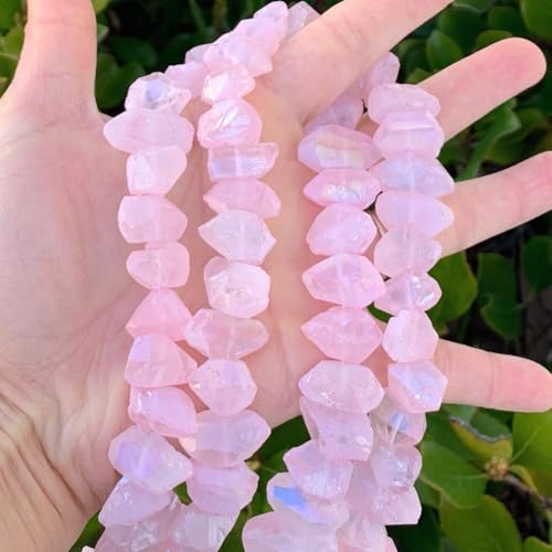 Adabele 30 Inch Natural Raw Healing Crystal Quartz Nugget Drilled Gemstone Loose Beads Rose Pink AB Titanium Coated Chakra Gem Stone Spacer for Jewelry Craft Making GA-B8 - color: Rose Pink Ab, size: 30 Inch/2 Strands