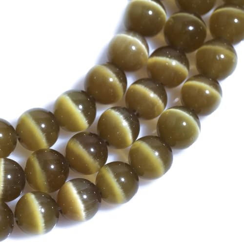 HAAMIIQII 10mm Brown Cat Eye Glass Round Crystal Stone Loose Gemstone Beads for Jewelry Making Bracelets Necklaces Earrings Crafts (35-40pcs) - color: Brown, size: 10mm (35pcs)
