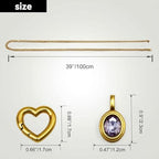 Heart Slip Chain Necklace for Women, 39 Inch Cuban Chain, Removable Heart O-Ring, Crystal Pendant, Adjustable Stainless Steel Y-Necklace - color: Gold-Purple