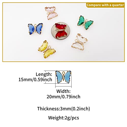 Crystal Zirconia Gold Plated Brass Charms for Jewelry Making Bracelet Necklace Earring Pendant Craft Supplies DIY Accessories - color: Butterfly-Blue-5Pcs