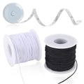 2 Rolls Stretchy Elastic Cord & Retractable Measuring Tape Set, 1.0mm x 110 Yards Beading String for Jewelry Making, Bracelets, Necklaces (Black + White) - size: White Black (1.0mm)