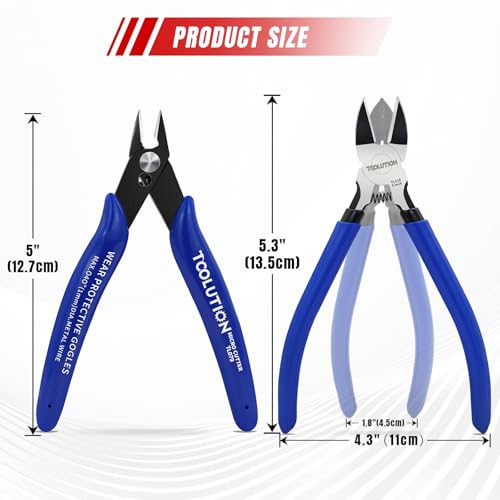 2-Piece Precision Flush Cutters & Wire Cutters Set - 5 Inch Mini Diagonal Cutters & Side Cutters - High Carbon Steel Spring-Loaded Pliers for Jewelry Making, 3D Printing, Electronics, Model Building