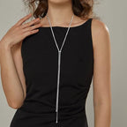 Gold Silver Necklace for Women Y Chain Adjustable Gold Long Necklaces Fashion Dainty Jewelry - color: silver C