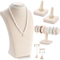 Kigley 6 Pcs Jewelry Display Set Necklace Bust T Bar Bracelet Holder Earring Ring Finger Display jewelry Stand for vendors Selling Store Trade Show(Linen) - color: Linen
