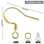 200 PCS/100 Pairs 14K Gold Tone Earring Hooks Hypoallergenic 925 Sterling Silver Plated Ear Wires Fish Hooks with 100 PCS Silicone Ear Backs and Jump Rings Earring Finding for DIY Jewelry Making - color: 14K Gold