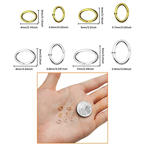 2400pcs Oval Jump Rings Jewelry Jump Rings Stainless Steel Open Ring Diameter 4mm 5mm 6mm 7mm for Jewelry Making Supplies Earring Bracelet Necklace DIY Craft Making(Gold & Silver) - color: Gold,Silver