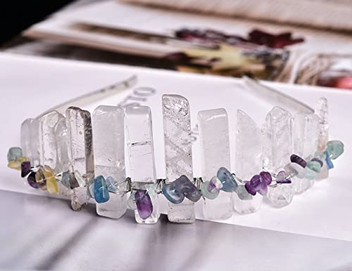 JIC Gem Clear Quartz Crystal Crown Raw Quartz Headband Handmade Tiara Natural Stone Headpiece Women Girls for Wedding Parties - color: Clear Quartz