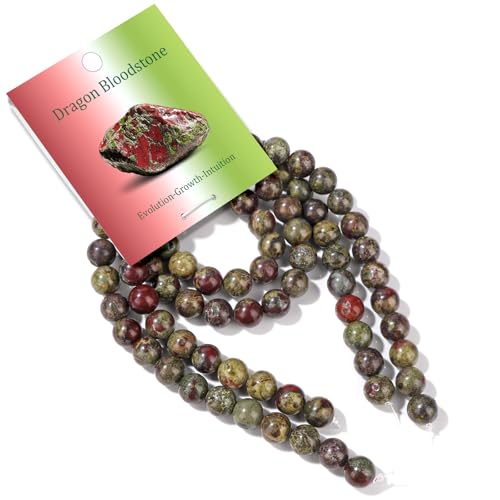 100PCS 8mm Natural Dragon Bloodstone Beads Gemstone Round Loose Beads for Jewelry Making Chakra Crystal Stone Beads for Bracelets Necklace Earrings Making Supplies (100pcs/Strand) - color: Dragon Bloodstone, size: 100PCS