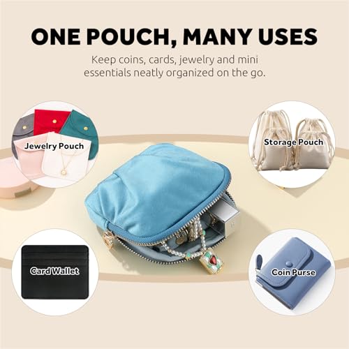 Velvet Travel Jewelry Pouch, 2-in-1 Clamshell Case with Detachable Insert, Portable Travel Jewelry Organizer with Wrist Strap, Converts to Mini Coin Purse, Gift for Women & Girls (Teal Blue) - color: Teal Blue
