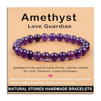 AD Beads Handmade Gemstone Stretch Elastic Bracelet Crystal Healing Reiki Nature's Beauty and Spiritual Essence Unisex - color: Amethyst (Love Guardian), size: 8mm