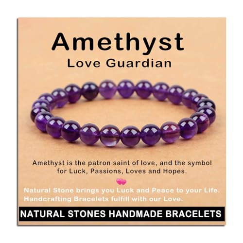 AD Beads Handmade Gemstone Stretch Elastic Bracelet Crystal Healing Reiki Nature's Beauty and Spiritual Essence Unisex - color: Amethyst (Love Guardian), size: 8mm