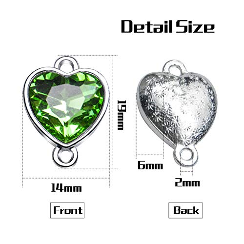 BronaGrand Crystal Birthstone Pendants, 20pcs Mixed Colors Heart Crystal Birthstone Charms Glass Gemstone Pendants Flat Round Glass Links Charms with Double Loop Bail Connectors for Jewelry Making