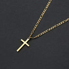 Joxevyia 14K Gold Filled Cross Necklace for Men Figaro Chain Stainless Steel Polished Cross Pendant Necklace Simple Baptism Faith Jewelry Gift - size: 18 inches, style: small cross pendant(1.0"*0.6")