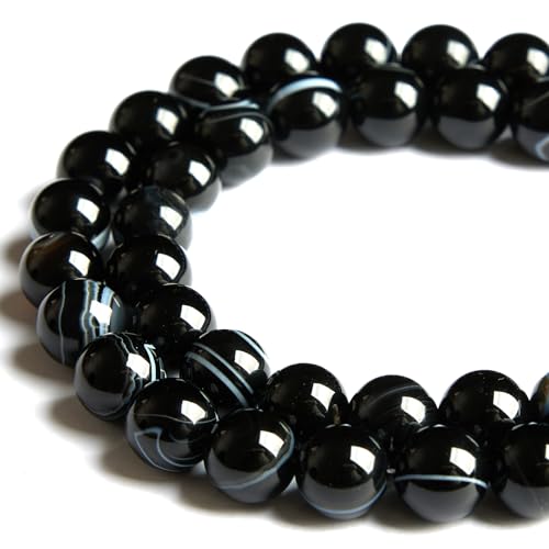 100pcs 10mm Black Stripe Agate Beads Natural Gemstone Beads Round Loose Beads for Jewelry Making - color: Black Stripe Agate, size: 10mm