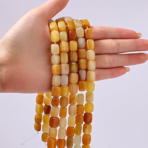 Natural Large Yellow Jade Cube Stone Beads 8x11mm 38cm/str Loose Semi Gemstone Stone Square Beads for Making Bracelets Necklace - color: Yellow Jade