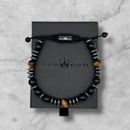 Mens Beaded Bracelet - Stone Jewelry, Black Onyx Hematite Bracelets, Mens Accessories, Adjustable - style: Night Hunter