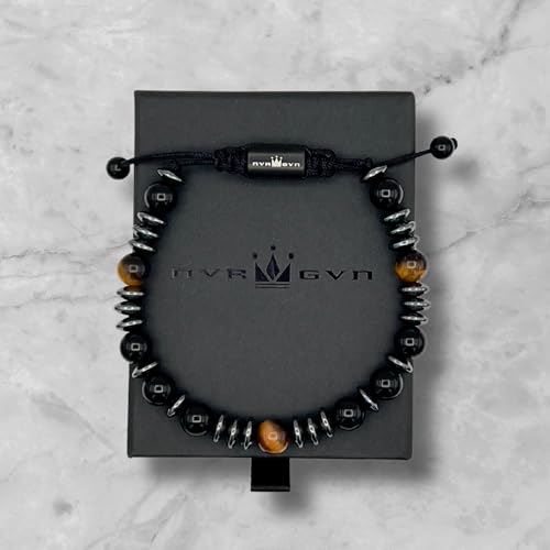 Mens Beaded Bracelet - Stone Jewelry, Black Onyx Hematite Bracelets, Mens Accessories, Adjustable - style: Night Hunter