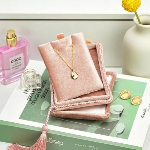 TAIMY Necklace Boxes, Velvet Small Earring and Necklace Case for Women with Tassel, Empty Long Necklace Pendant Box for Her(Blush Peach) - color: Blush Peach