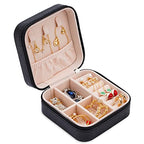 Neveika Portable Travel Mini Jewelry Box Leather Jewellery Ring Organizer Case Storage Gift Box Girls Women (black). - color: black