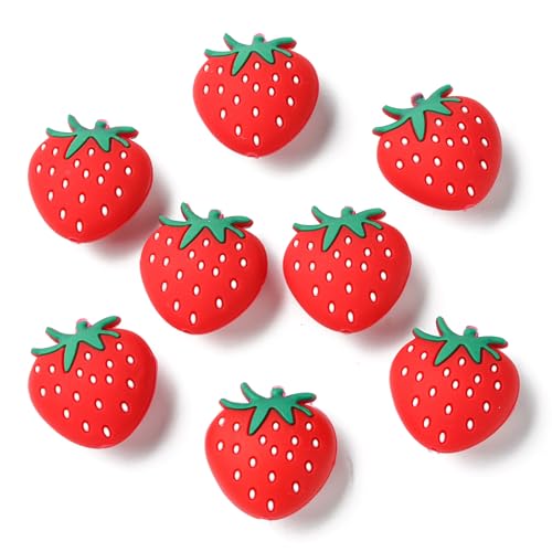 LiQunSweet 30 Pcs Red Strawberry Focal Silicone Beads Imitation Fruit Food Rubber Beads for DIY Jewelry Bracelet Necklace Craft Keychain Decoration - color: Red Strawberry Silicone Beads_30 Pcs