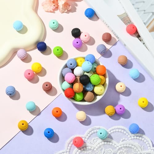 LiQunSweet 100 pcs 14-15mm Chunky Round Bubblegum Silicone Beads Imitated Woven Honeycomb Beads for DIY Jewelry Bracelet Necklaces Earring Making Keychain Crafts - color: Round Silicone Honeycomb Beads_100 Pcs