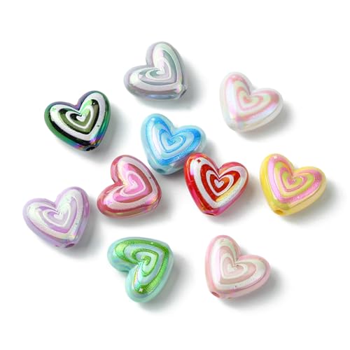 LiQunSweet 50 Pcs Colorful Acrylic Beads Rainbow Plated 17mm Acrylic Heart Beads Loose Beads Spacer for DIY Necklace Bracelet Jewelry Craft Making - color: Acrylic Rainbow Plated Heart Beads_50 Pcs
