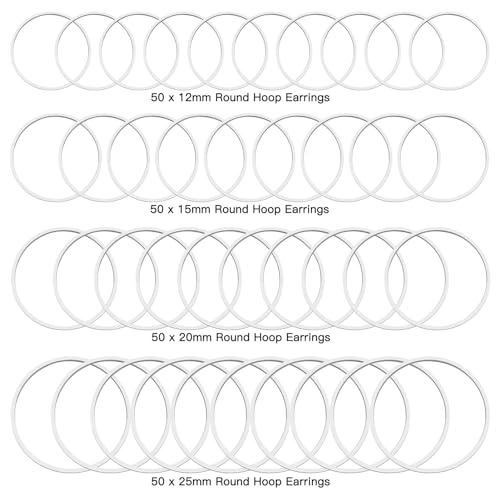 200pcs Earrings Beading Hoop 12/15/20/25mm Earring Finding Beading Hoop Earrings Hypoallergenic Round Earrings Open Bezel Pendant Frame for DIY Jewelry Making(Silver) - color: 200PCS;Silver;4 Sizes