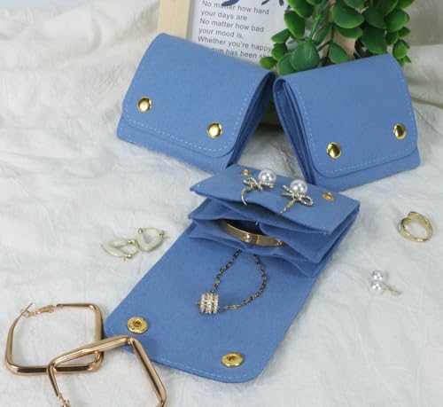 3Pcs Microfiber Jewerly Rolls Small Jewelry Bags for Jewelry Gift Bags Jewelry Organizer Pouch with Double Snap Button for Jewelry Travel Jewelry Pouch, 3"x3"(Dark Blue) - color: Dark Blue