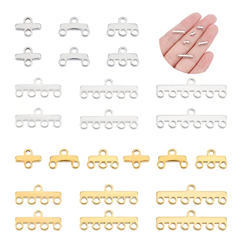UNICRAFTALE 24 Pcs 2 Color 6 Styles 304 Stainless Steel Chandelier Component Links Multi Loop Connectors MultiStrand Clasps Lock Rectangle for Necklace Bracelet Jewellery Making Hole 1.2mm