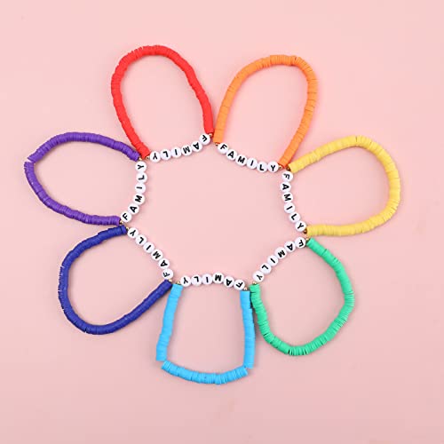 Rainbow Heishi Surfer Bracelets Set for Women Stackable Clay Beaded Bracelets Disc Stretch Preppy Bracelets Layering Colorful Friendship Bracelets Team Cheer Bulk Boho Summer Beach Jewelry Gift - style: FAMILY